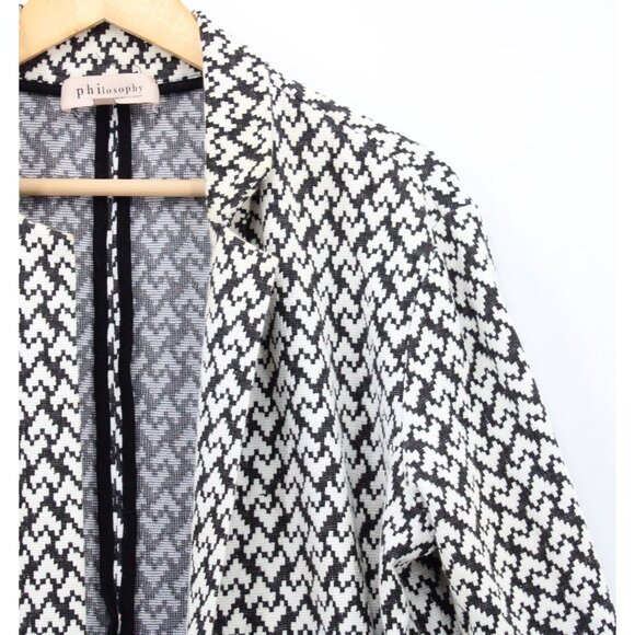 Philosophy Cardigan Womens White & Black Open Front Hearts Jacquard SIze Large L - Picture 2 of 7